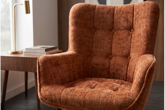 Fauteuil SCANDINAVIA chenille brun rouille, pieds noirs