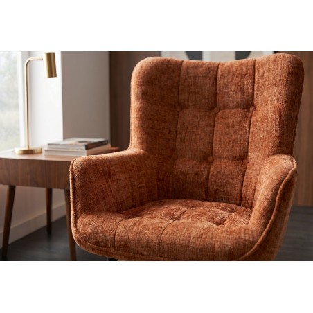 Fauteuil SCANDINAVIA chenille brun rouille, pieds noirs