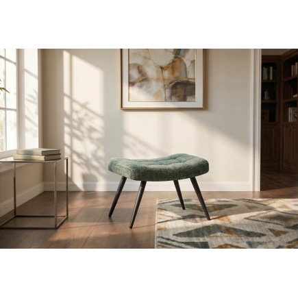 Tabouret SCANDINAVIA chenille vert et pieds métal noir