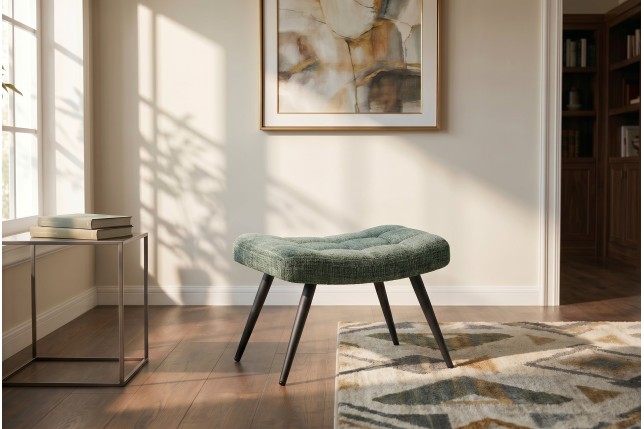 Tabouret SCANDINAVIA chenille vert et pieds métal noir