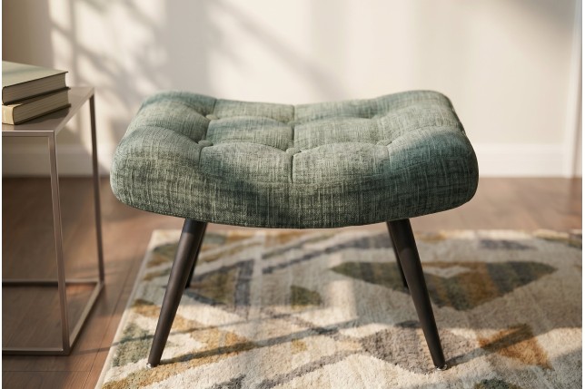 Tabouret SCANDINAVIA chenille vert et pieds métal noir
