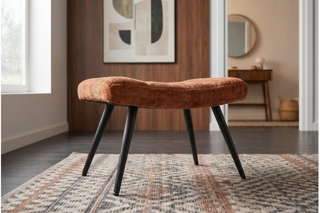 Tabouret SCANDINAVIA chenille brun rouille pieds métal noir