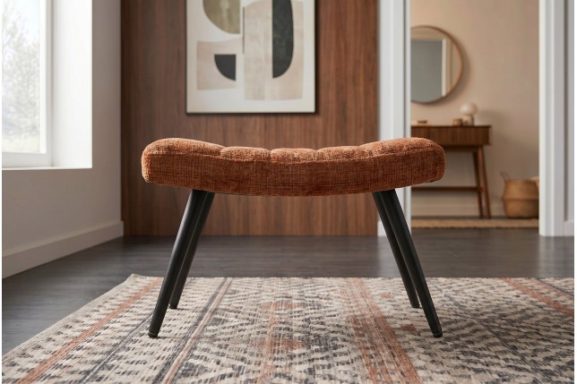 Tabouret SCANDINAVIA chenille brun rouille pieds métal noir