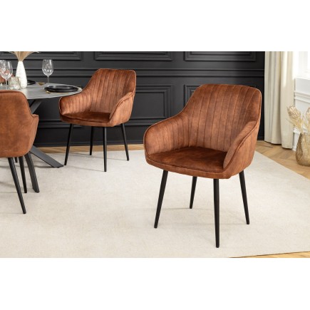 Chaise TURIN velours brun rouille avec accoudoirs