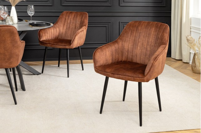 Chaise TURIN velours brun rouille avec accoudoirs