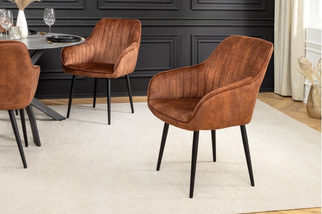 Chaise TURIN velours brun rouille avec accoudoirs