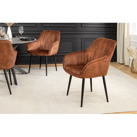 Chaise TURIN velours brun rouille avec accoudoirs