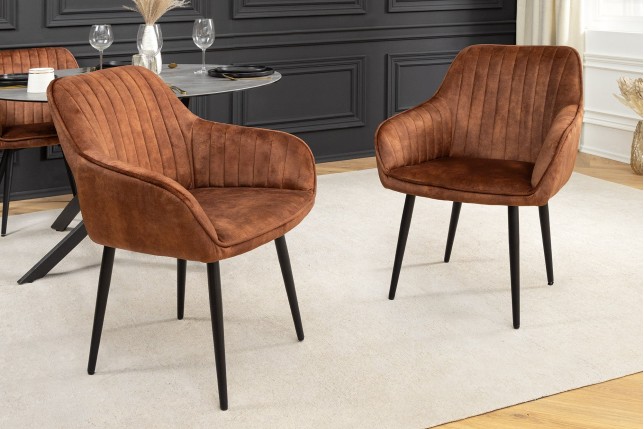 Chaise TURIN velours brun rouille avec accoudoirs