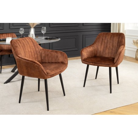 Chaise TURIN velours brun rouille avec accoudoirs