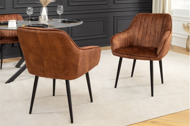 Chaise TURIN velours brun rouille avec accoudoirs