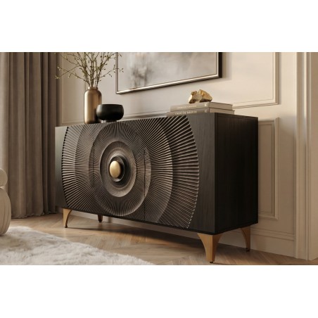 Buffet bas GOLDEN SUNSET 140cm manguier noir et doré