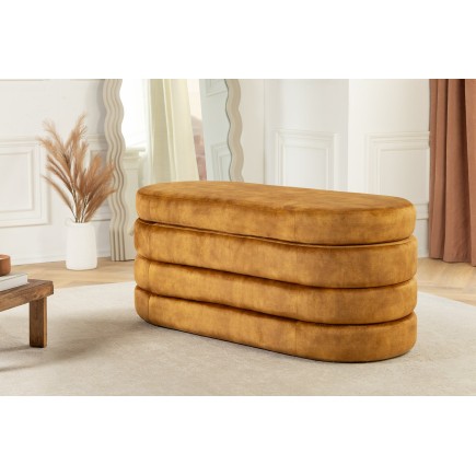 Banc coffre VOQUE velours jaune moutarde 115cm - Rangement