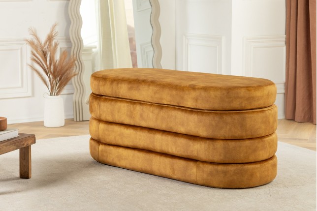 Banc coffre VOQUE velours jaune moutarde 115cm - Rangement