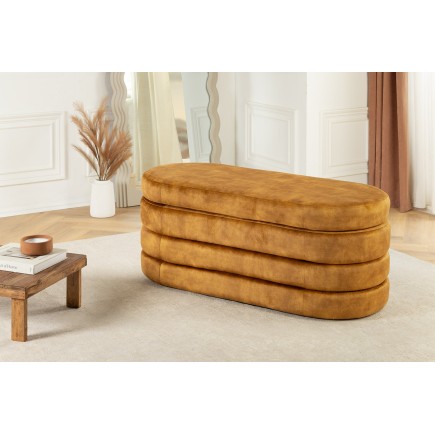 Banc coffre VOQUE velours jaune moutarde 115cm - Rangement 2