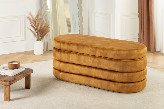 Banc coffre VOQUE velours jaune moutarde 115cm - Rangement