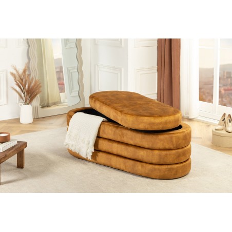 Banc coffre VOQUE velours jaune moutarde 115cm - Rangement