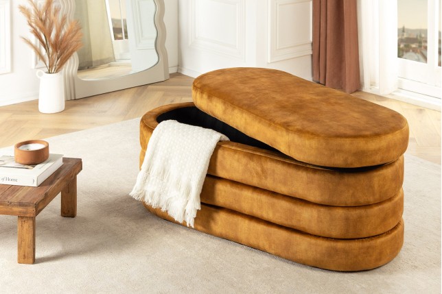 Banc coffre VOQUE velours jaune moutarde 115cm - Rangement