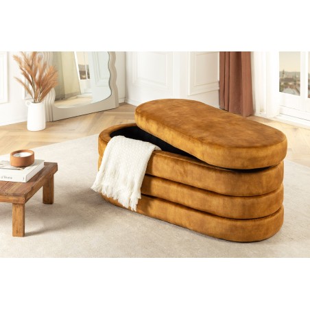 Banc coffre VOQUE velours jaune moutarde 115cm - Rangement