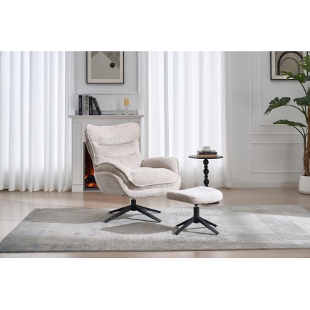 Fauteuil CLOUD pivotant 360° tissu beige champagne