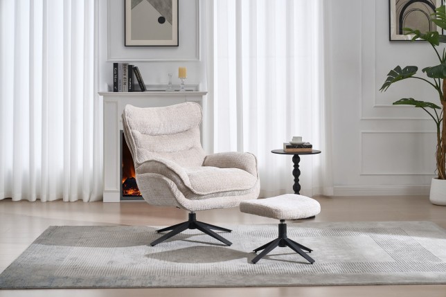 Tabouret CLOUD pivotant tissu beige champagne pied métal noir