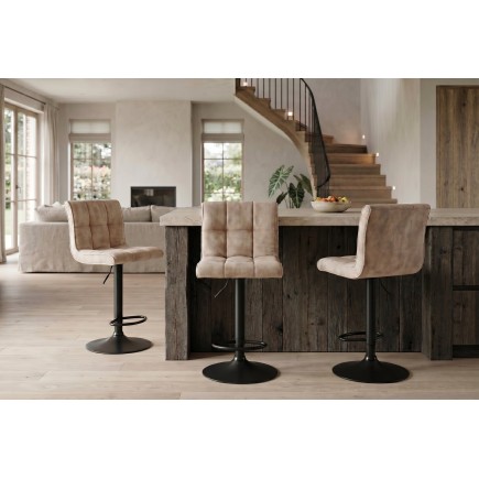Tabouret de bar MODENA velours champagne beige pivotant 92-116cm