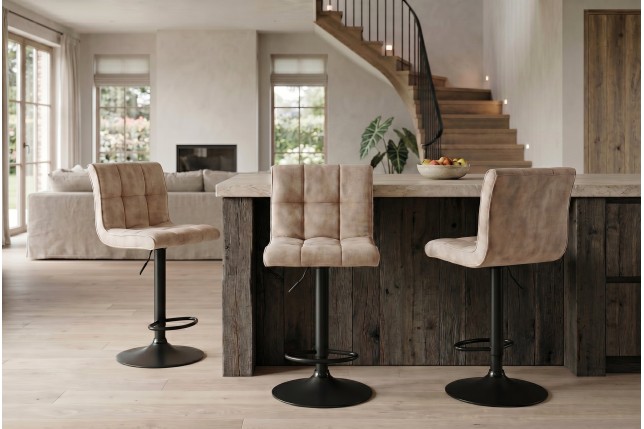 Tabouret de bar MODENA velours champagne beige pivotant 92-116cm