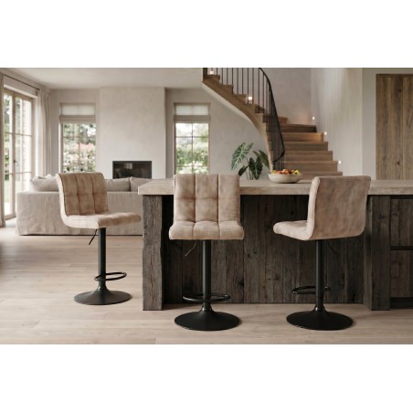 Tabouret de bar MODENA velours champagne beige pivotant 92-116cm