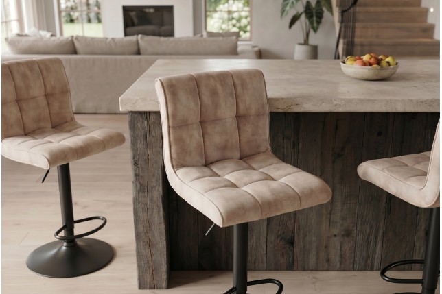 Tabouret de bar MODENA velours champagne beige pivotant 92-116cm