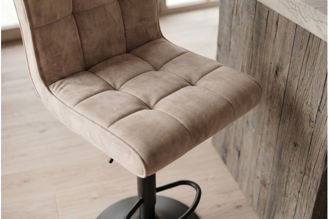 Tabouret de bar MODENA velours champagne beige pivotant 92-116cm