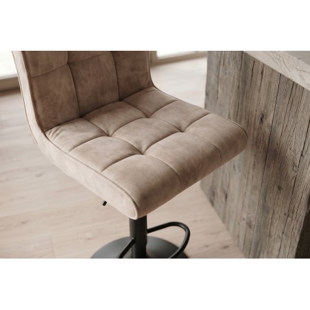 Tabouret de bar MODENA velours champagne beige pivotant 92-116cm