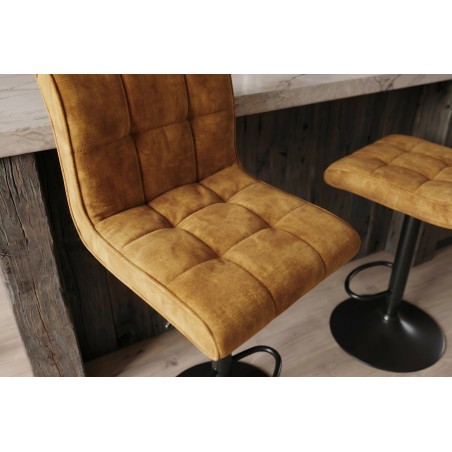 Tabouret de bar MODENA velours moutarde pivotant 360°