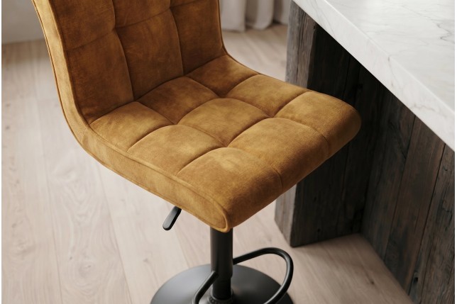 Tabouret de bar MODENA velours moutarde pivotant 360°