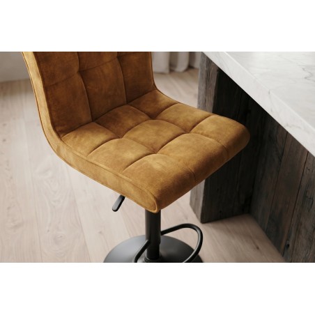 Tabouret de bar MODENA velours moutarde pivotant 360°