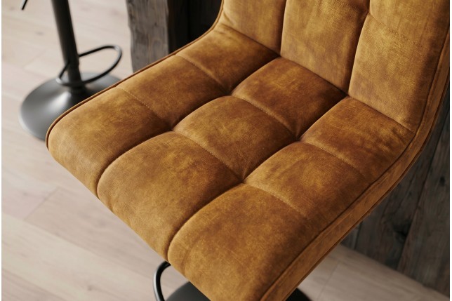 Tabouret de bar MODENA velours moutarde pivotant 360°