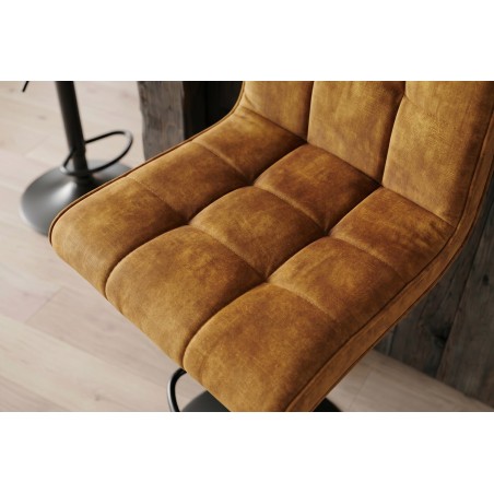 Tabouret de bar MODENA velours moutarde pivotant 360°