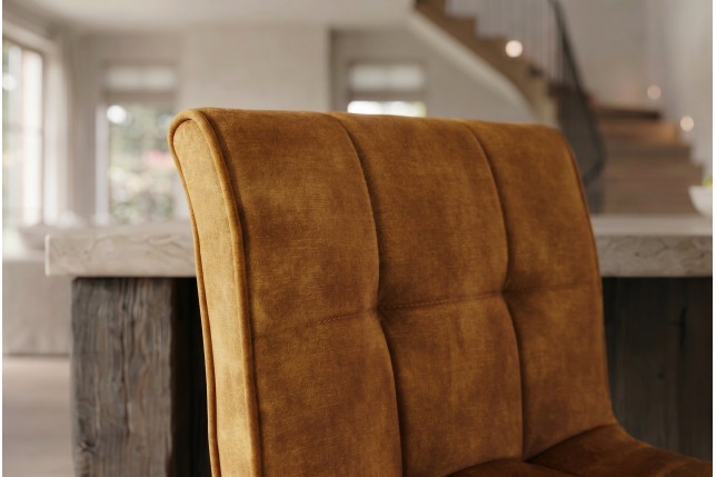 Tabouret de bar MODENA velours moutarde pivotant 360°