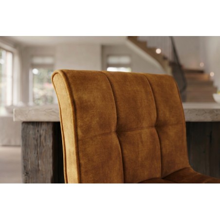 Tabouret de bar MODENA velours moutarde pivotant 360°
