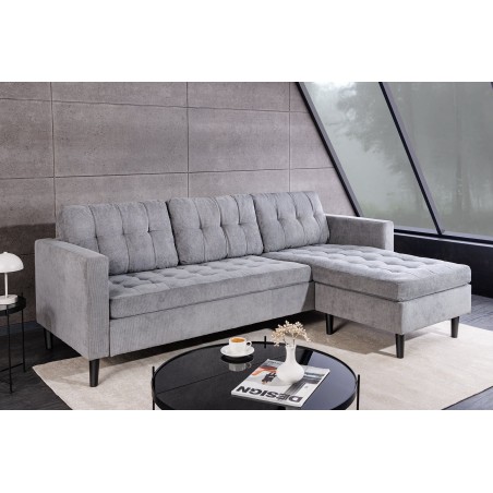 Canapé d'angle STOCKHOLM 220cm tissu cordon gris
