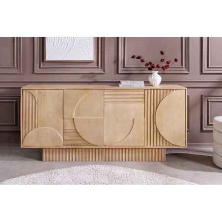 Buffet bas Art Deco 170cm manguier massif blanc patiné
