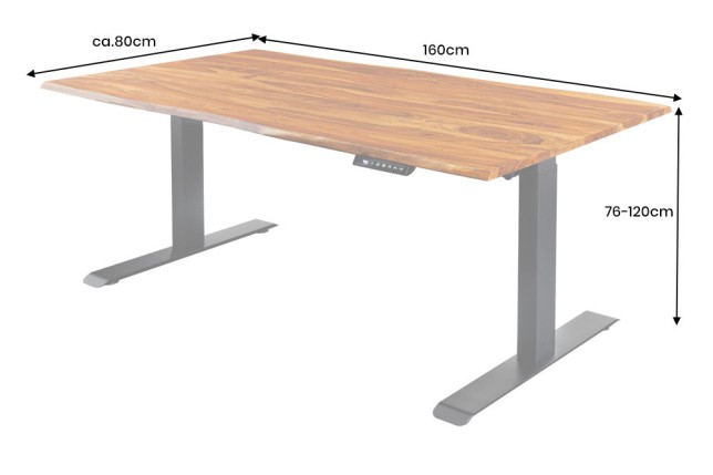 Plateau bureau MAMMUT 160cm sheesham massif hauteur réglable