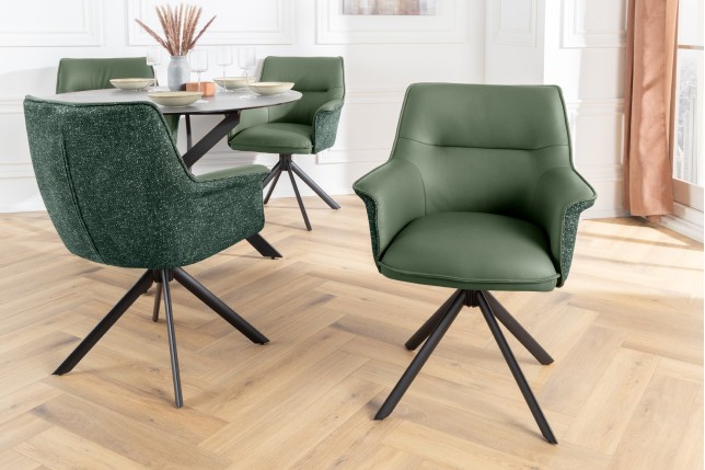 Fauteuil pivotant LE GRAND vert cuir et tissu 180°