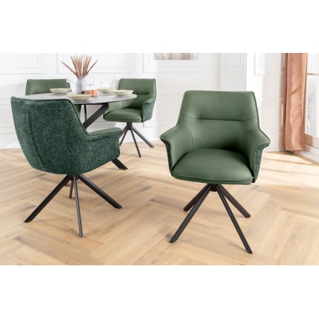Fauteuil pivotant LE GRAND vert cuir et tissu 180°
