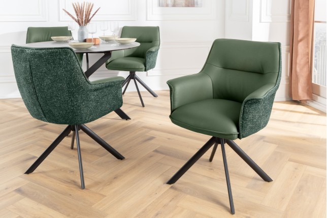 Fauteuil pivotant LE GRAND vert cuir et tissu 180°