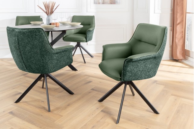 Fauteuil pivotant LE GRAND vert cuir et tissu 180°