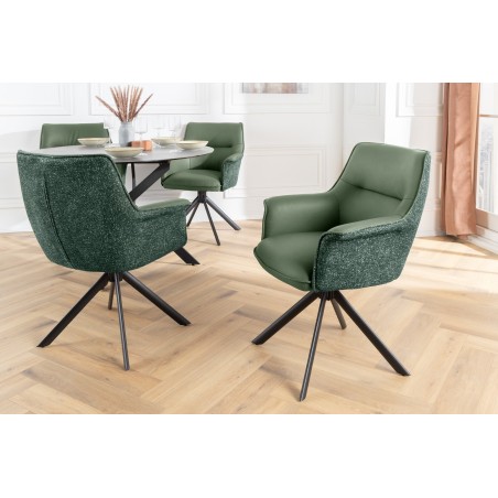 Fauteuil pivotant LE GRAND vert cuir et tissu 180°
