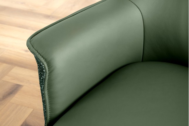 Fauteuil pivotant LE GRAND vert cuir et tissu 180°