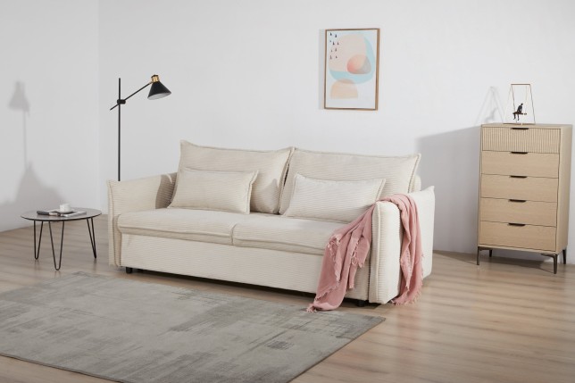 Canapé-lit APARTMENT 215cm 3 places tissu cordé beige