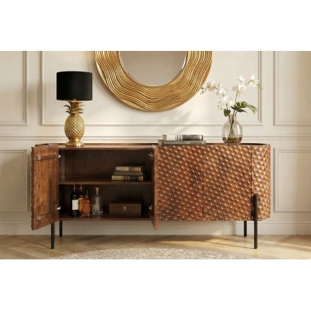Buffet bas ADLON 180cm manguier brun pieds métal noir