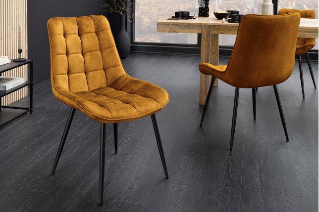 Chaise ROADSTAR velours moutarde pieds métal noir - Lot 4
