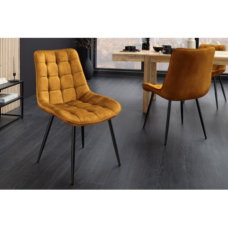 Chaise ROADSTAR velours moutarde pieds métal noir - Lot 4